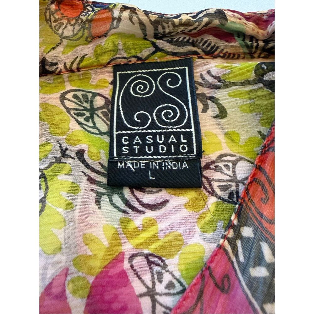 Casual Studio Top Multicolor Patchwork Look Semi Sheer Size L Whimsical, Retro - Picture 14 of 14